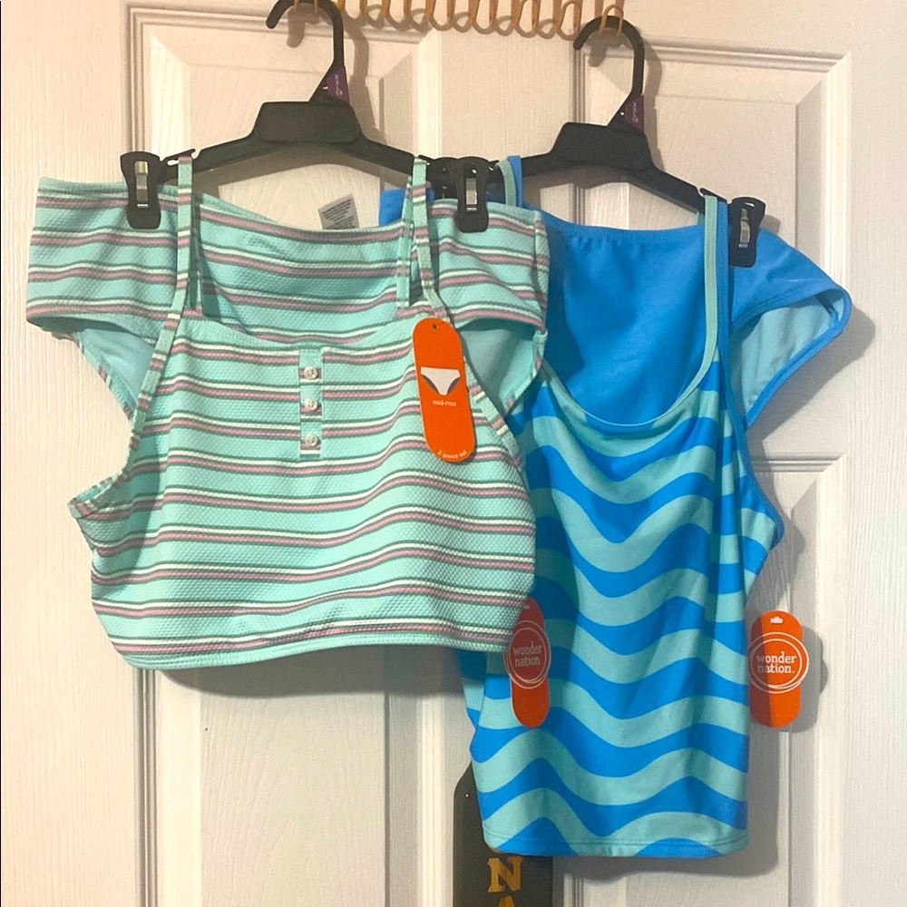 Wonder Nation girls two piece strappy Tankini and two pc Henley swimsuits:XX(18)